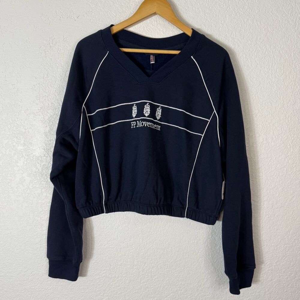 NWT FP Movement Seeing Double Navy Sweatshirt with White Details Tennis Active